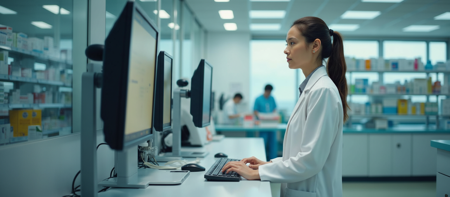 Pharmacist using medication management technology