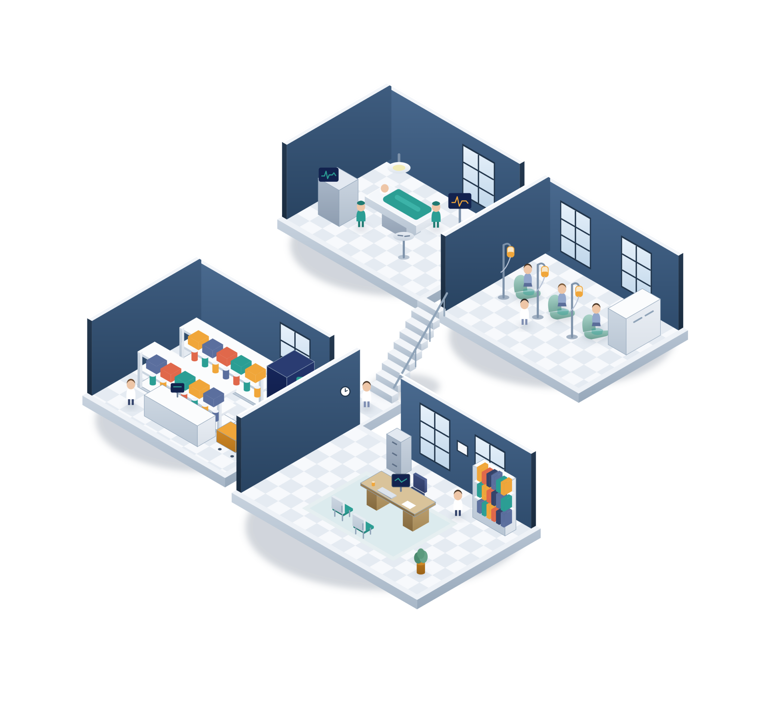 Hospital cutaway showing Mira Ecosystem integration points